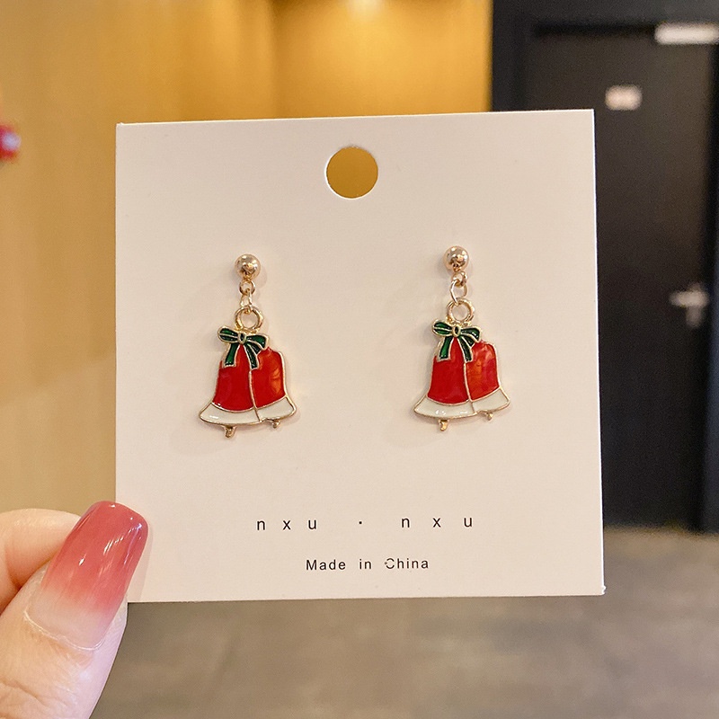 1 Pasang Anting Dangle Desain Santa Claus Pohon Natal Rusa Bell Bahan Alloy Untuk Wanita