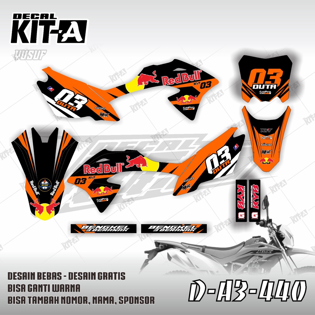Decal Klx 150 Bf MOTIF REDBULL HITAM ORANGE  D-A3-440