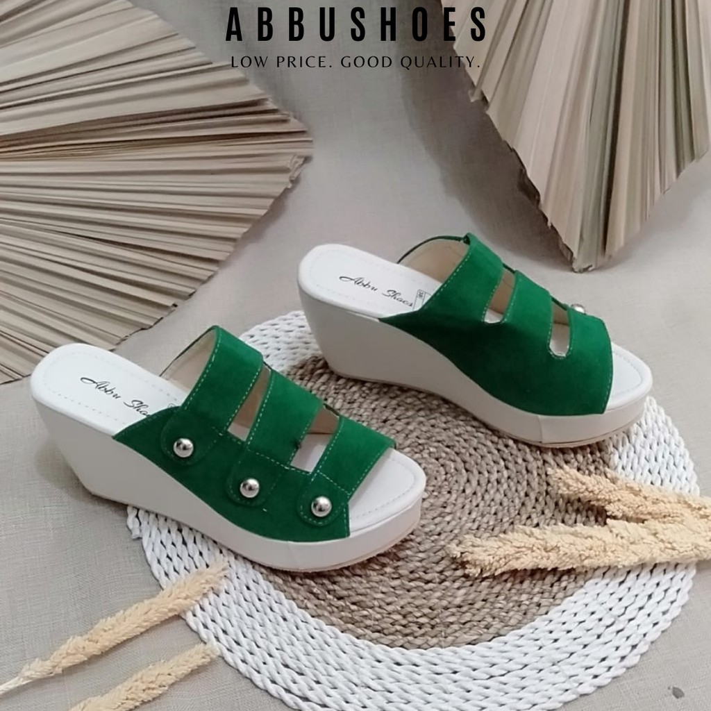 ABBUSHOES Nn 19 wedges sandal wanita  terbaru bahan suede