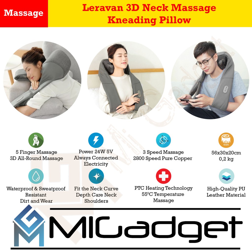 Leravan 3D Neck Massage Kneading Pillow Alat Pijat Leher