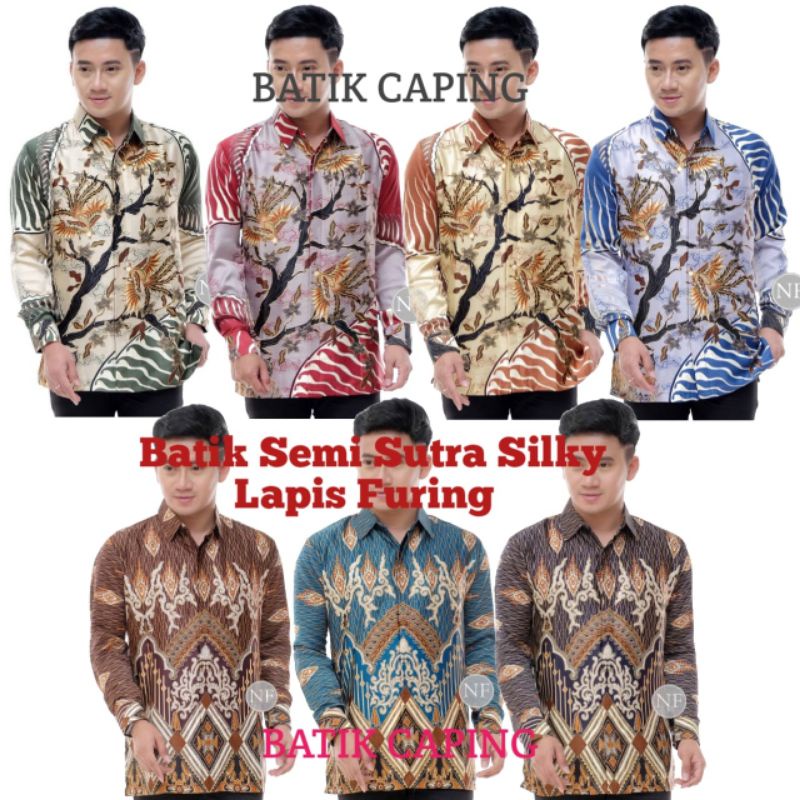 KEMEJA BATIK PRIA LENGAN PANJANG SUTRA SILKY LAPIS FURING SIZE M L XL XXL PEKALONGAN FASHION    SOLO