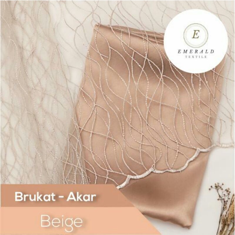 SETENGAH METER Kain Brokat Tile Prancis Bahan Kebaya Motif Akar - Beige/Khaky ( HARGA PER 50cm KAIN )