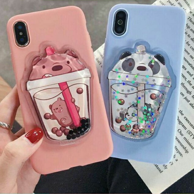 POP SOCKES QUICKSAND GLITER DESAIN KARTUN CUTE PHONE / POP LIQUID KARAKTER HOLDER RING KARAKTEER