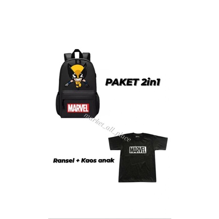 PROMO !! PAKET 2in1 Ransel backpack anak sekolah / paket tas ransel dan kaos anak laki-laki dan perempuan