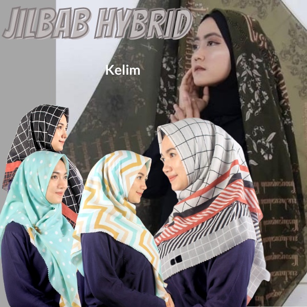 Jilbab Segi Empat Motif Hybrid Jahid Tepi