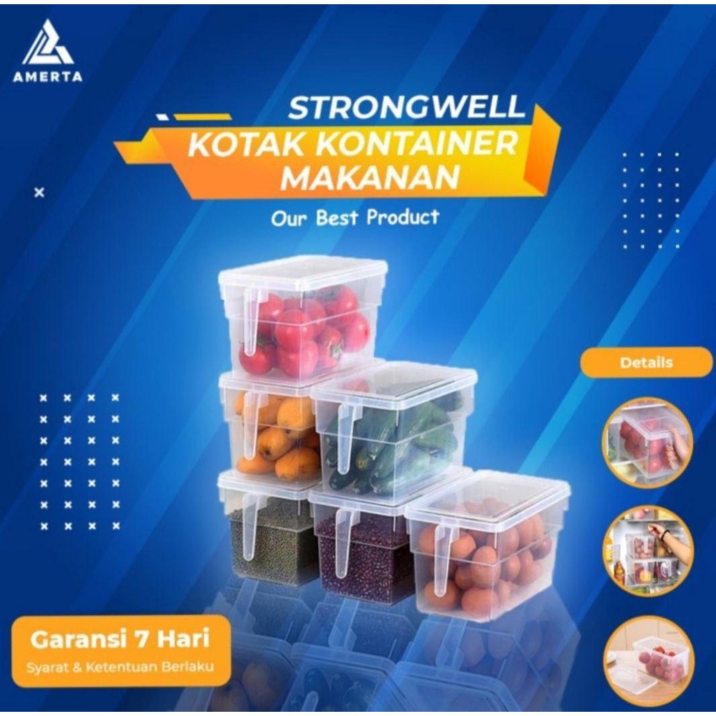 Strongwell Kotak Kontainer Makanan Kulkas Kitchen Storage Food Box 31x15.6x13CM Transparent