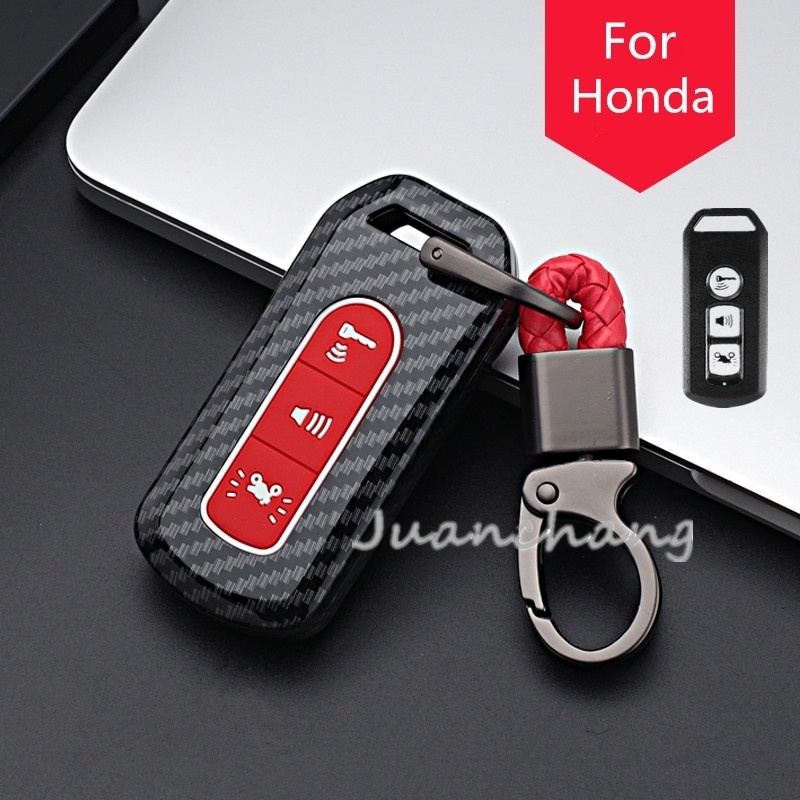 3tombol Carbon ABS Penutup Kunci Motor Case Shell Set Holder Untuk Honda Pcx125 150 SH125 SH300 2016 2017 2018 2019 2020 Super Cub125 Motor Scooter 3tombol Smart Key