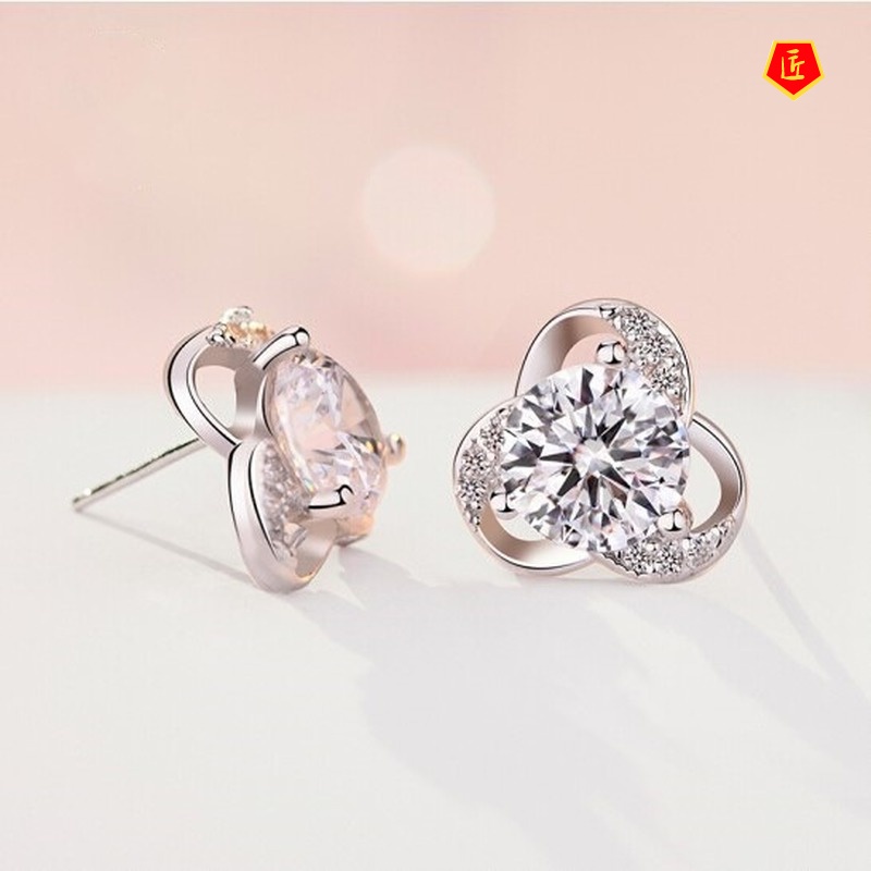 [Ready Stock]Women's Exquisite Cute Flowers Rhinestone Earrings