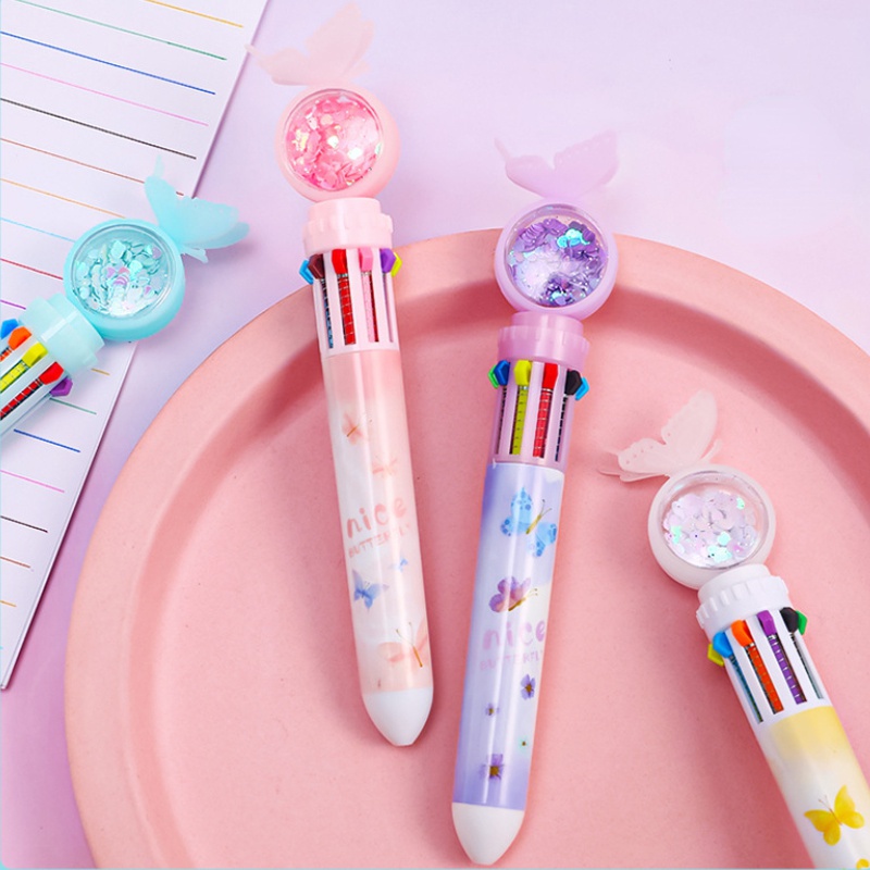 Bolpen Tekan Multifungsi Motif Kartun Kupu-Kupu Multi Warna Untuk Stationery Pelajar Butterfly