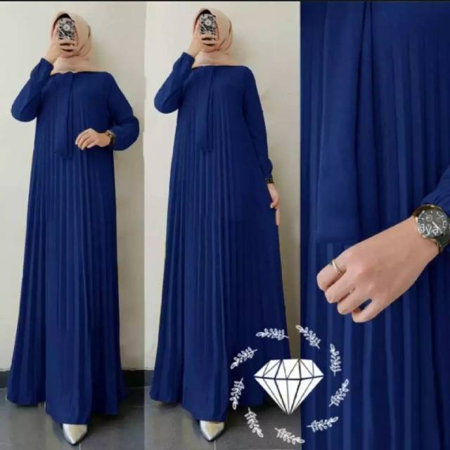 Ayla_Gamis plisket lengan panjang bahan hyget premium
