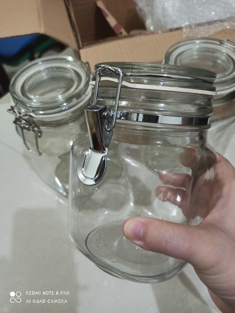 Toples Kaca Kedap Udara 1000 Ml / 1 Liter Pengait Jepit Hermetico