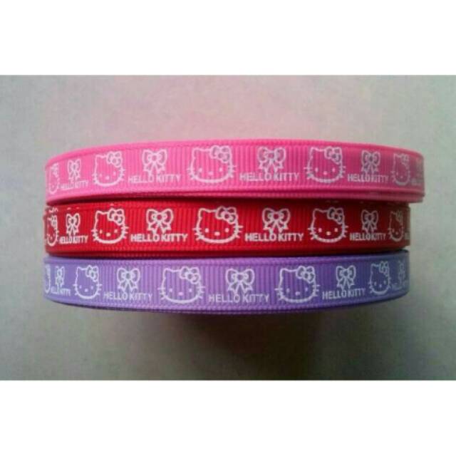 

Pita grosgrain 3/8" kitty cetak putih