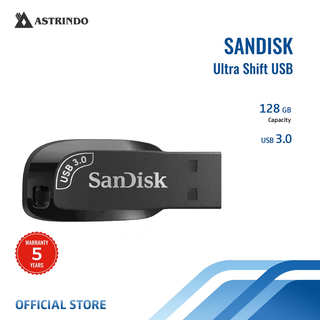 Sandisk Ultra Shift USB 128GB , Flashdisk USB 3.0 - (SDCZ410-128G-G46)