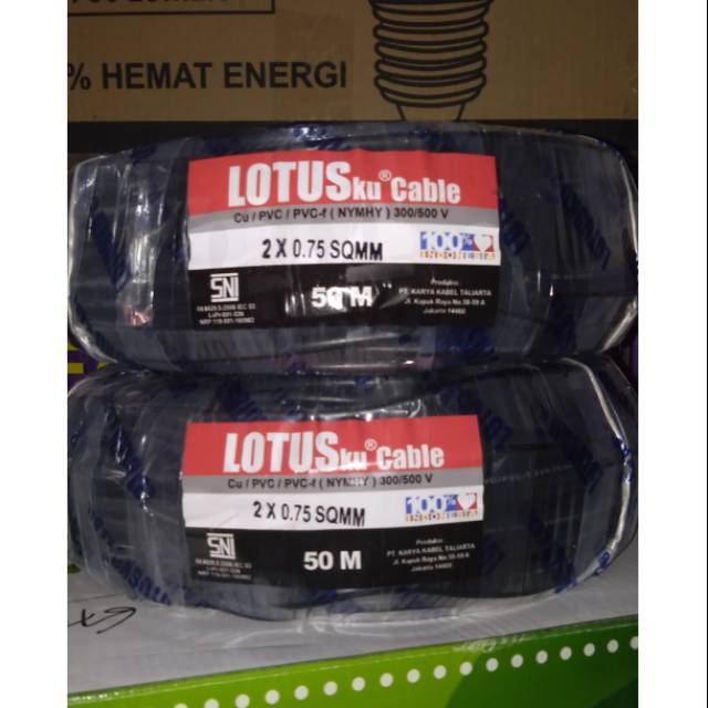 Kabel Serabut Hyo 2x075 LOTUSku 50meter SNI LMK Hitam/putih