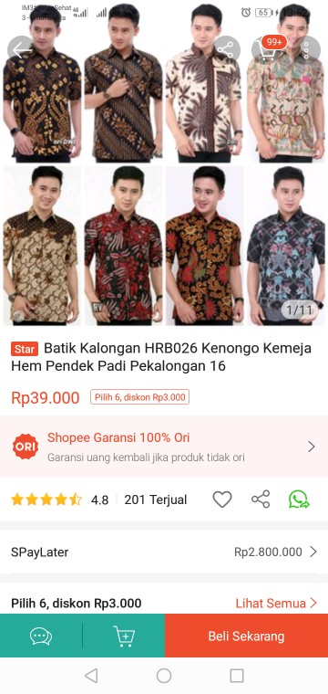 Batik Kalongan Hrb026 Kenongo Kemeja Hem Pendek Padi Pekalongan 16
