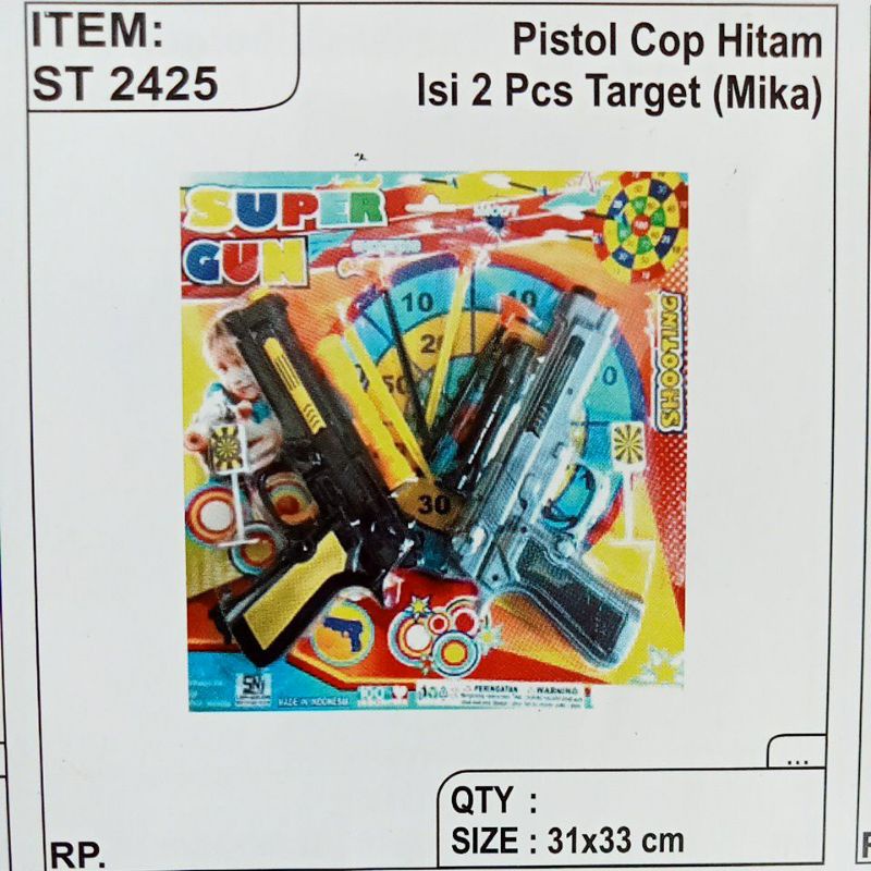 ST2425 Mainan Dual Pistol Cop Hitam isi 2 pc Target Set Press Mika 2425
