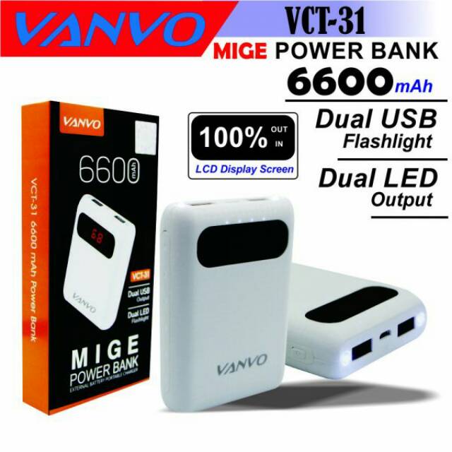 Powerbank Vanvo 6600 mah Lcd display real Capasity