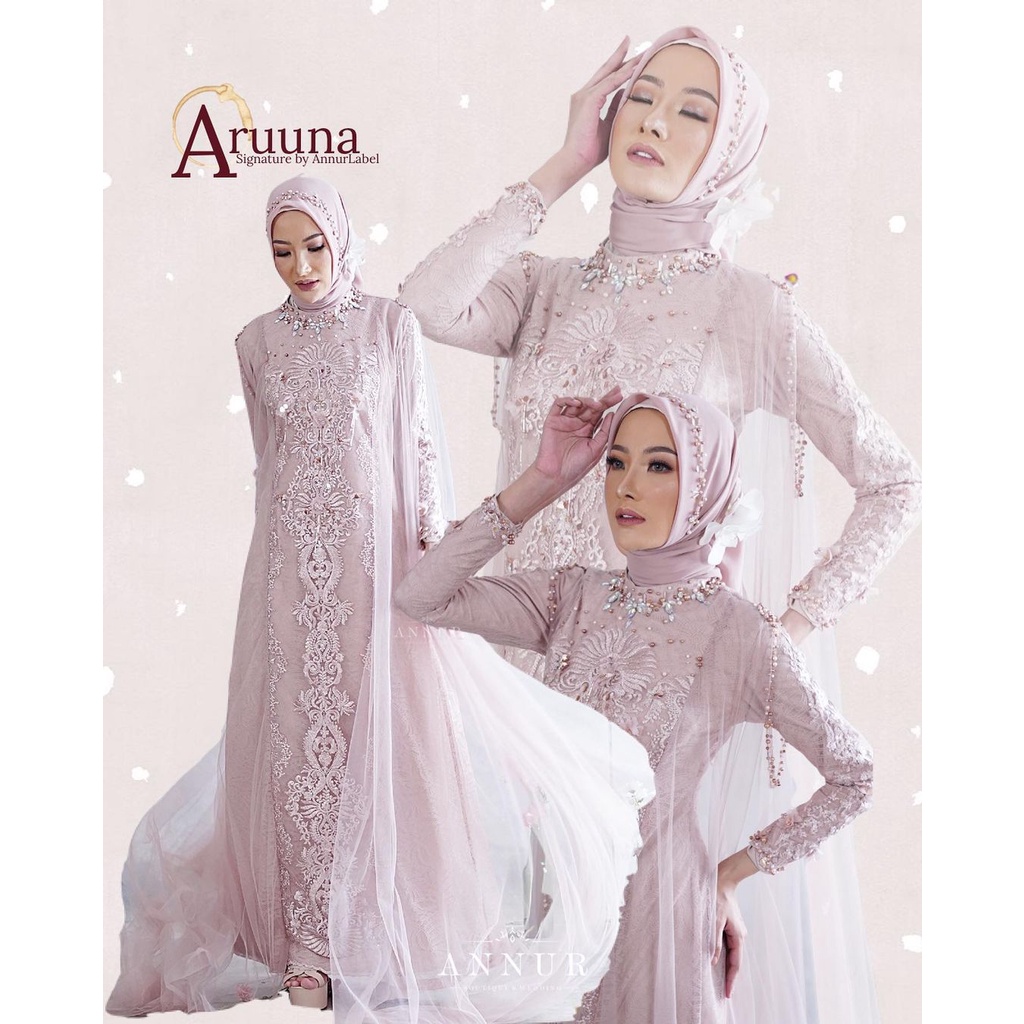 Annur Label Pre Order Aruuna Dress bordir chantily premium payet  dress akad nikah syari eksklusif