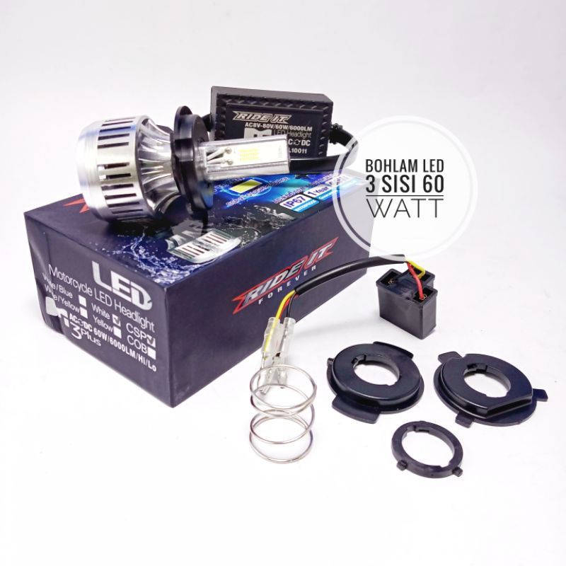 BOHLAM LAMPU LED MOTOR 3 SISI 4 SISI DOP LED M3 M4 60 WATT 80 WATT RIDE IT BEAT TIGER VARIO VIXION UNIVERSAL-3 Sisi 60 Watt