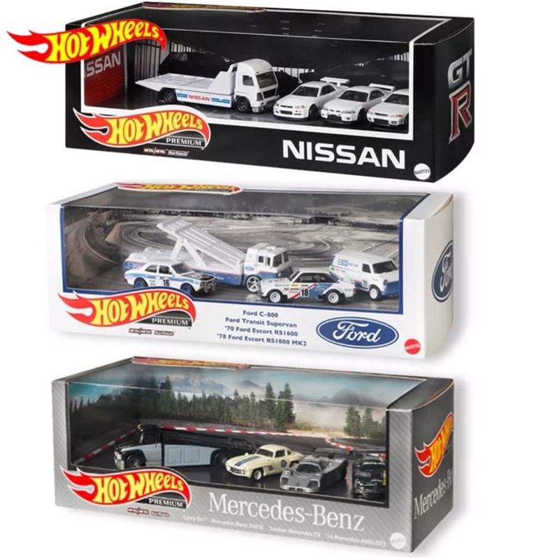 Hot Wheels Premium Nissan Mercedes Benz Ford Race Team Display Set With Diorama Original Hotwheels GMH39