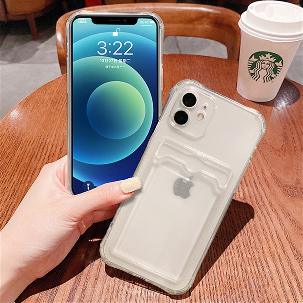 Cocok untuk Apple 13 12 11 Pro Max 7 8 Plus Ultra Tipis Lubang Presisi Transparan Airbag Shockproof Card Case Ponsel Case Penutup Belakang Pelindung