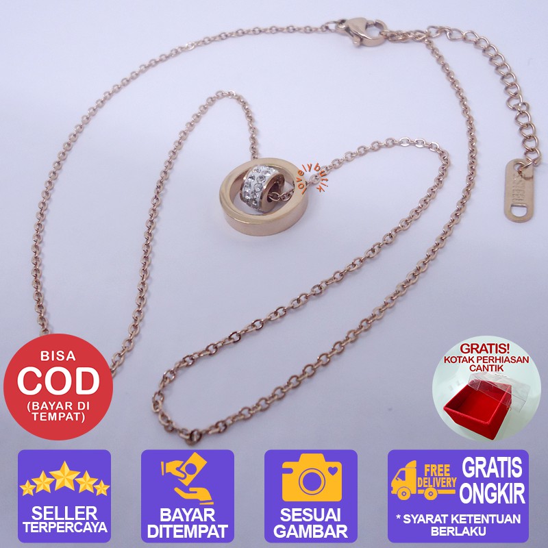 Lovelybutik Kalung Titanium Wanita Anti Karat Selamanya Victoria Uk. 45 cm BONUS KOTAK PERHIASAN