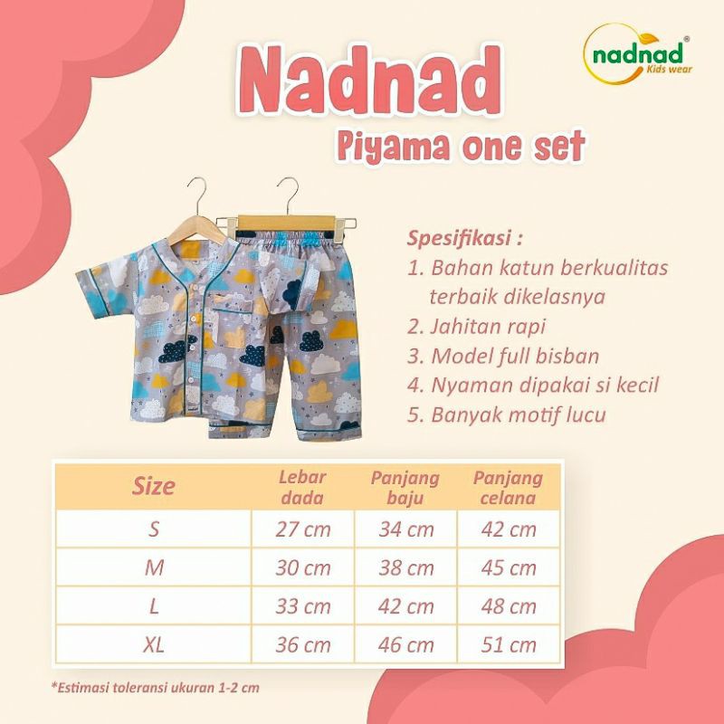 Piyama Anak Baju Tidur Bayi  / Piama Katun Nadnad S M L XL [ Bunda Altaf ]