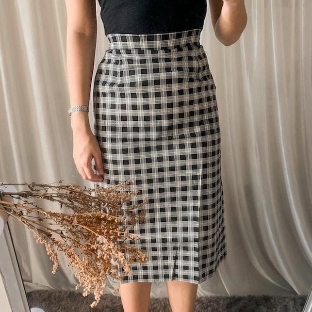 Wow Keren Korean Plaid Midi Skirt Rok Panjang Korea Shopee Indonesia