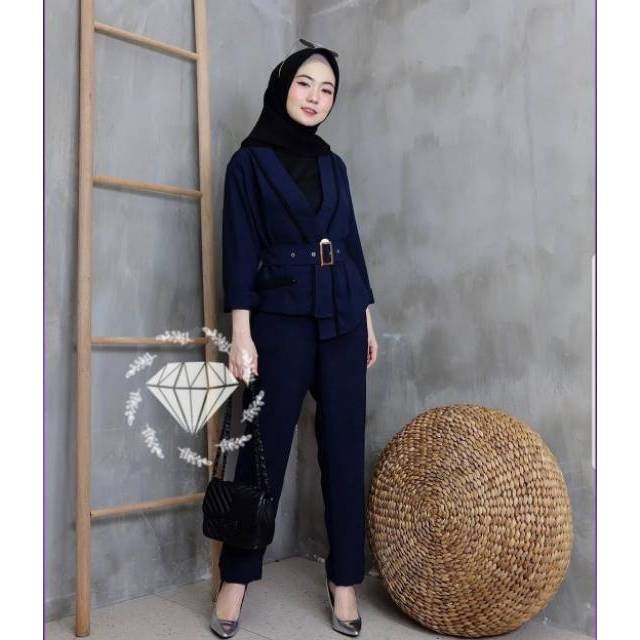 SET CELANA BLAZER OLIVER, MOSCREPE PREMIUM, GAMIS HIJAB MUSLIM SETELAN