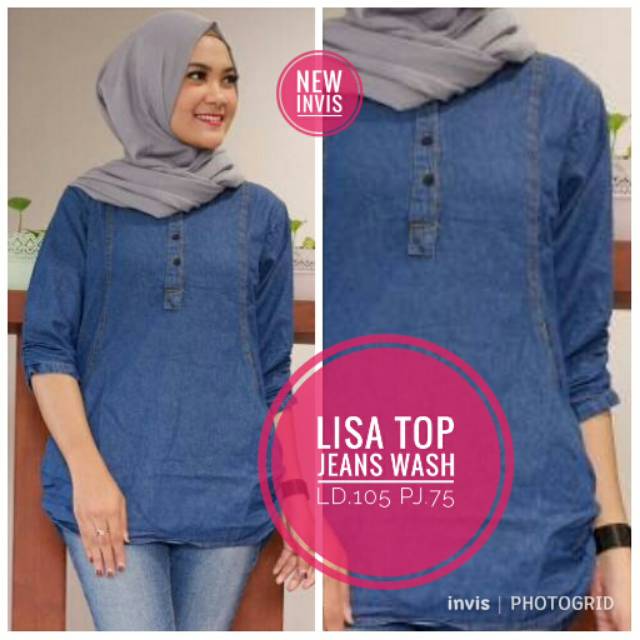 LISA TOP JEANS WASH / BAJU WANITA / PAKAIAN WANITA / TUNIK