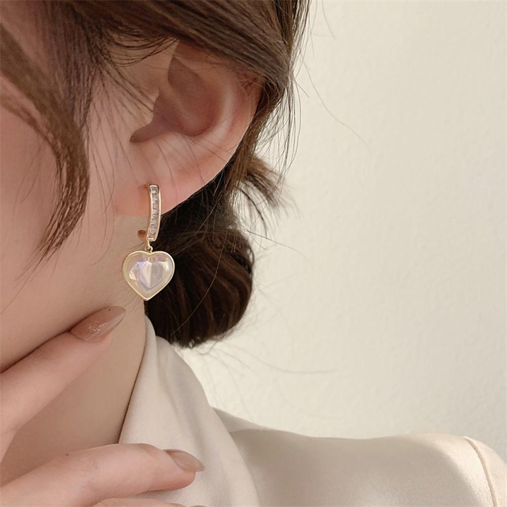 Mxbeauty Wanita Anting Hoop Trendi Vintage Jantung Tergantung Temperamen Zirkon Menjuntai Drop Earrings