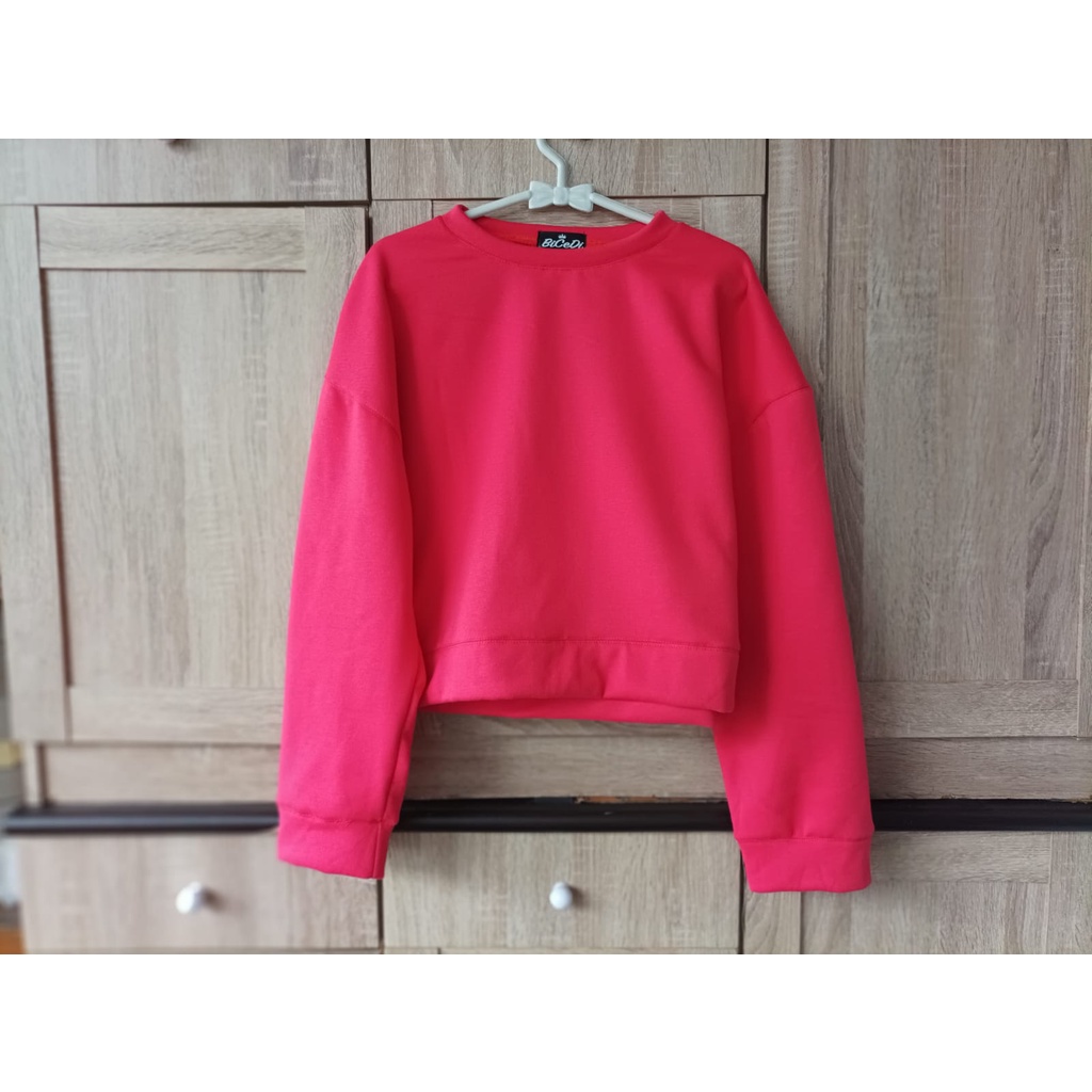 Sweater Crop Wanita Oversize Pink Myoga Cardigan Crop Wanita Fleece Katun Premium