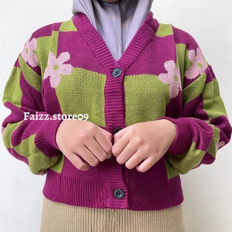 AINI Crop Cardy Bunga / Cardingan Rajut Wanita Motif / Atasan Rajut Wanita Premium