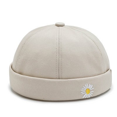 Topi Beanie Motif Bordir Daisy Bahan Katun Kulit 5 Warna Gaya Retro Korea Untuk Unisex