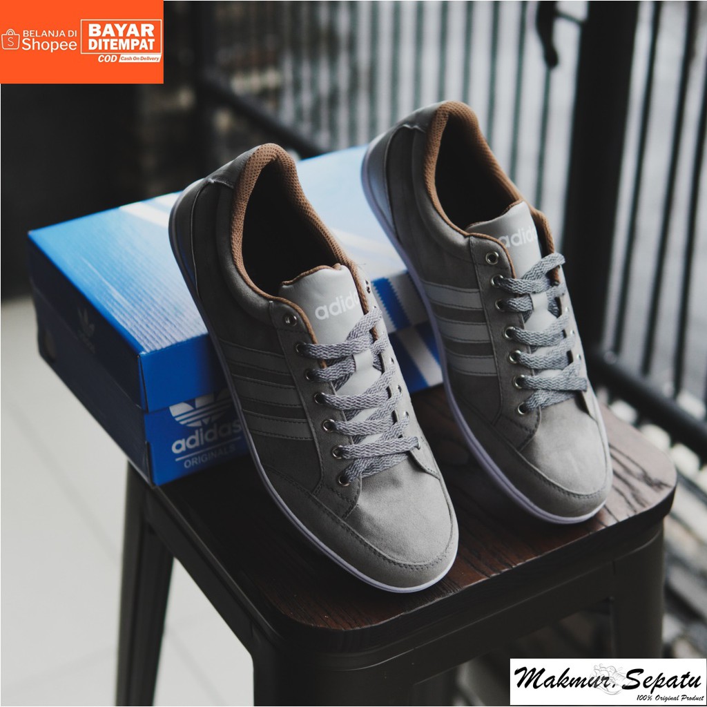 Sepatu Adidas Kapler Grey - Fashion Casual Sneakers Pria Bertali - Kuliah Hengout Keren Kekinian