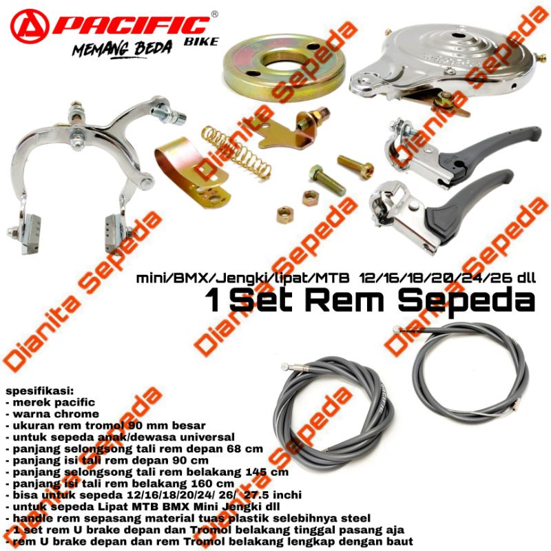 rem sepeda anak / dewasa 1 set U Brake depan tromol belakang BMX Minion mini jengki lipat MTB