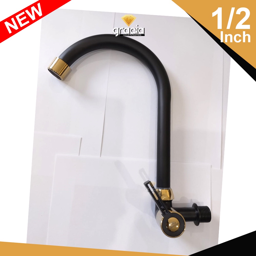 Keran dapur Pipa Stainless kran cuci piring Black Gold Bisa diputar Kiri Kanan | Kran AIr 1/2 Inch