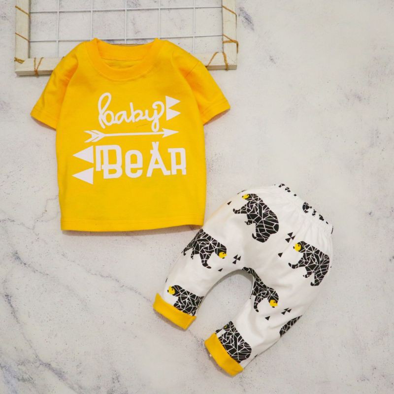 Setelan Baju Celana Anak Bayi Laki-laki Usia 0 bulan - 3 tahun Motif  Baby Bear