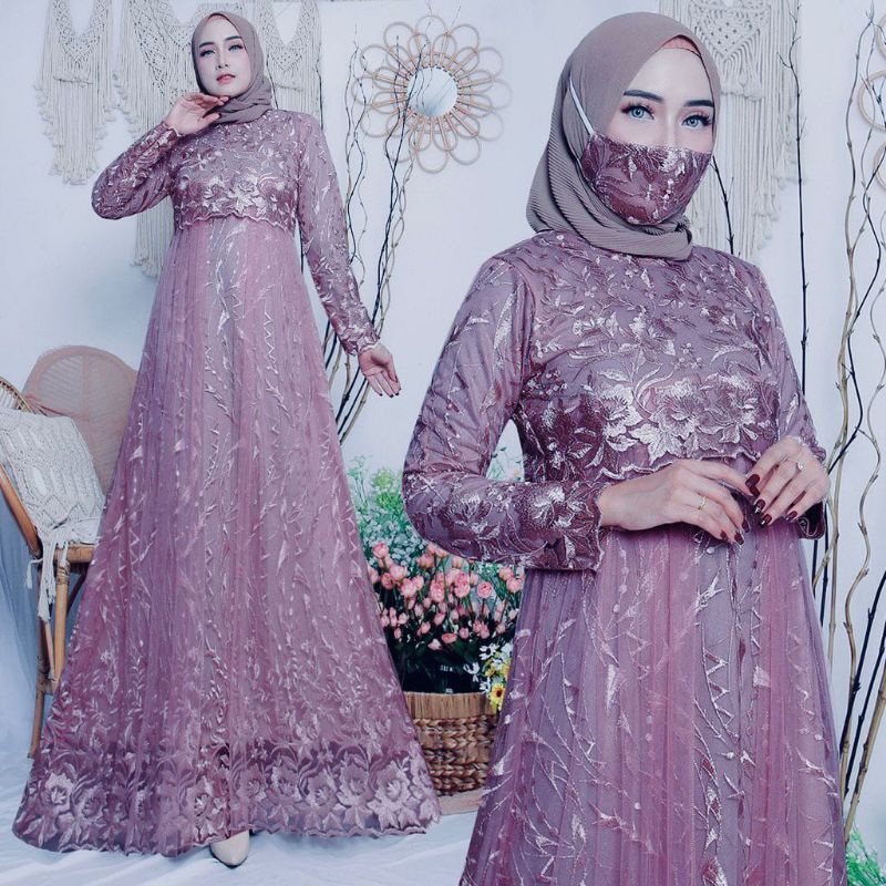(NEW) BAJU GAMIS DRESS REMAJA WANITA DEWASA MUSLIM FULL BRUKAT BROKAT PESTA NIKAHAN KONDANGAN SERAGA