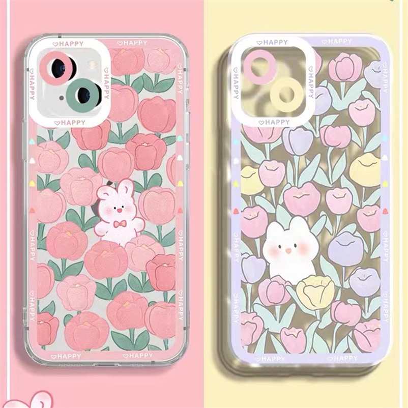 Case Bahan Silikon Desain Kelinci Tulip Pink Tahan Banting Untuk Vivo V23 V23e V21 V21e V20 T1 Pro Y21 Y33s Y33T Y21T Y76 Y55 Y15A Y01 Y20 Y20i Y20 Y20 Y15s Y12 Y50S Y1s Y12s Y50S Y20i Y12s Y20i