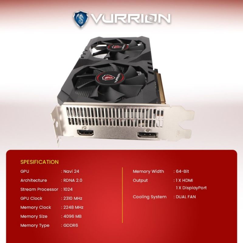 VGA AGS VURRION AMD RADEON RX 6500 XT 4GB DDR6 64 BIT