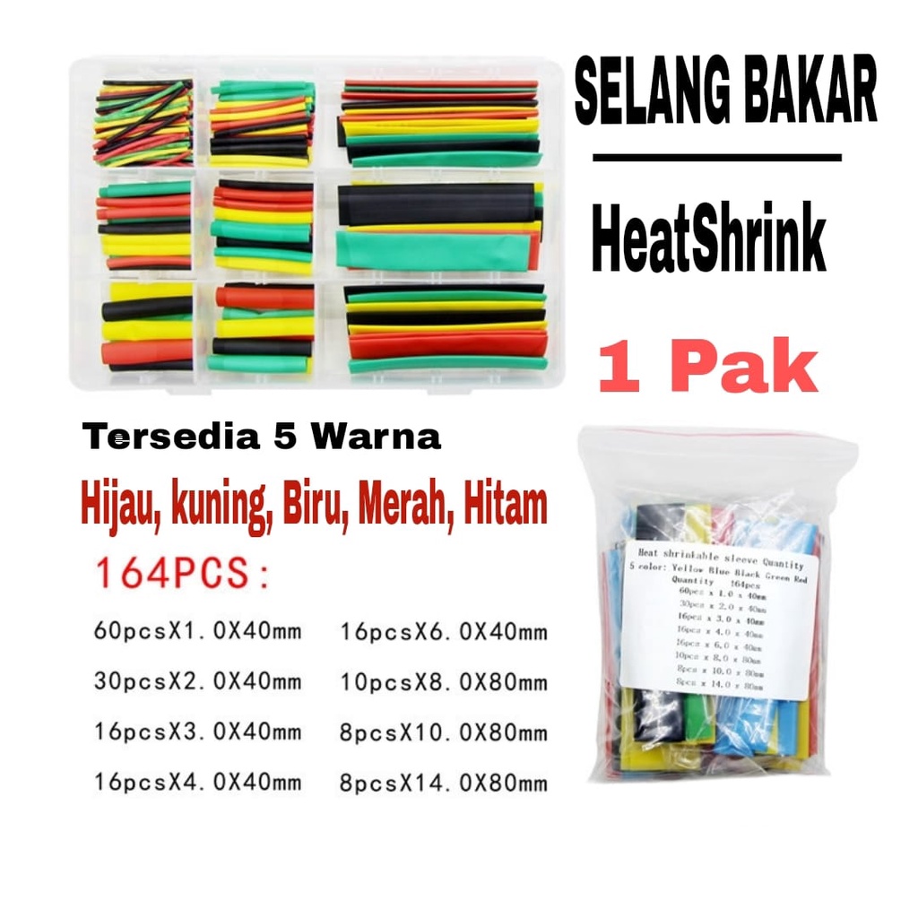 SELANG BAKAR HEATSHRING warna ukuran 1 pak 164pcs isolasi bakar selongsongan