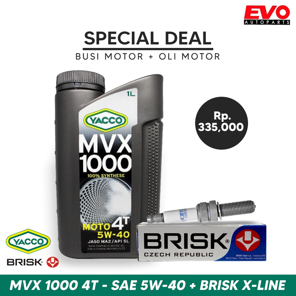 Paket Bundling Busi Motor Brisk X-LINE dan Oli Motor Yacco MVX 1000