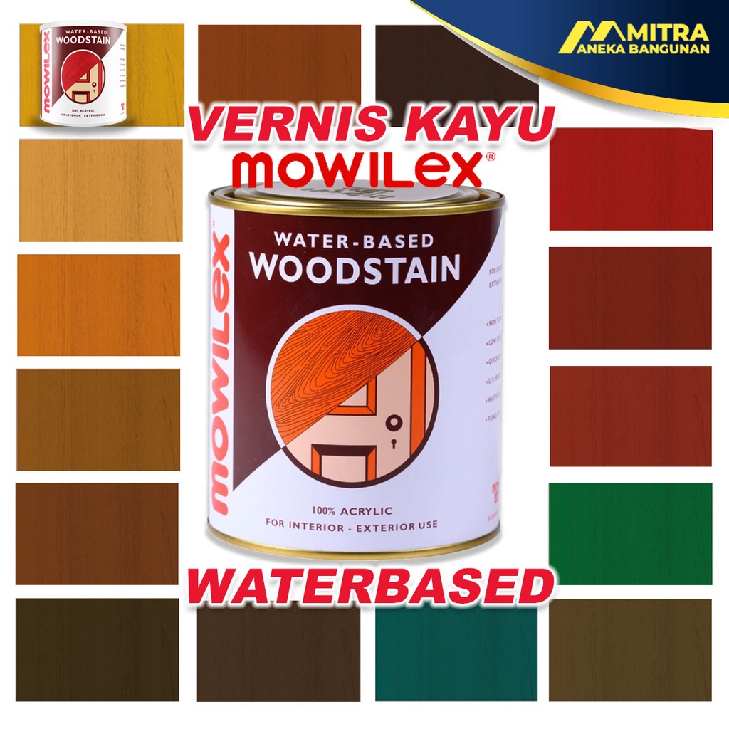 Mowilex Woodstain Waterbased Cat Pelapis Kayu Premium 1 L Politur atau Vernis Kayu