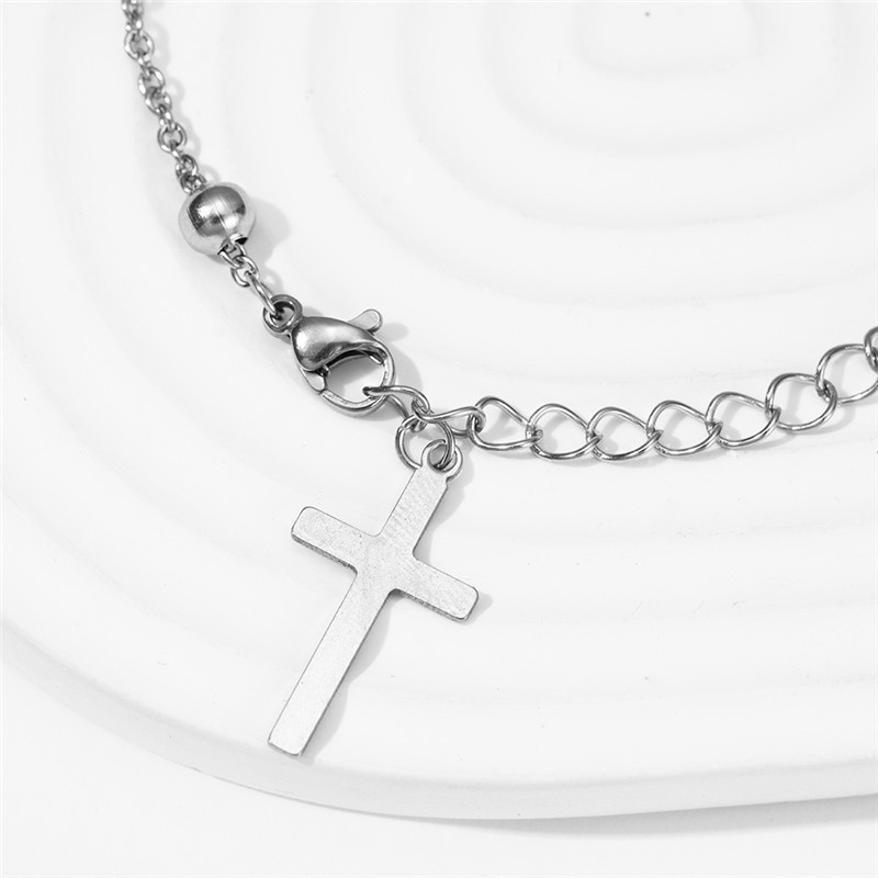 Adjustable Cross Round Bead Bracelet Pria Dan Wanita Gelang Fashion Aksesoris - olo