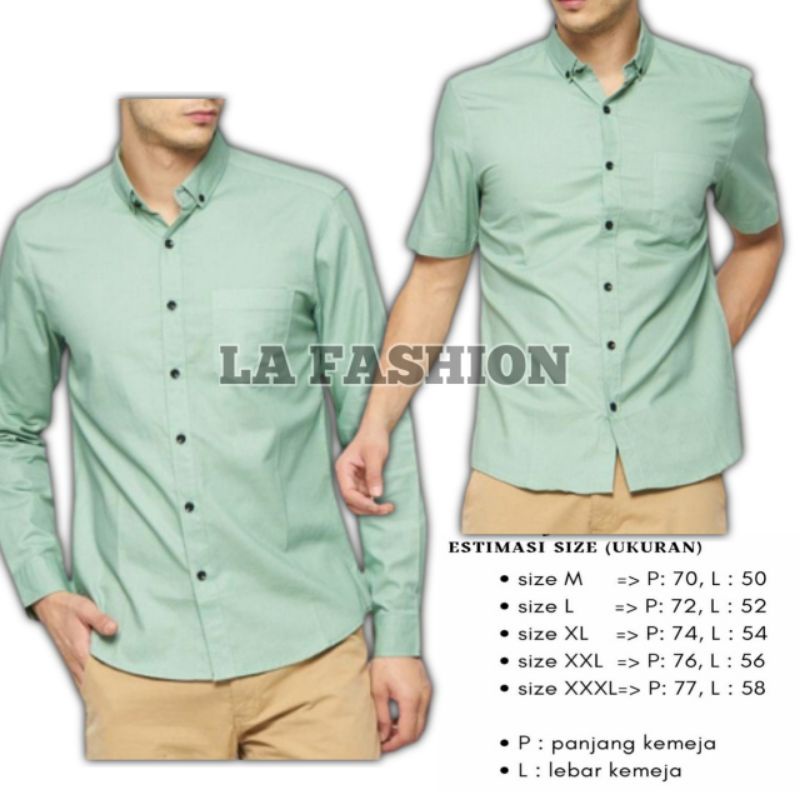 Jual kemeja pria polos lengan pendek hem lengan panjang warna hijau
