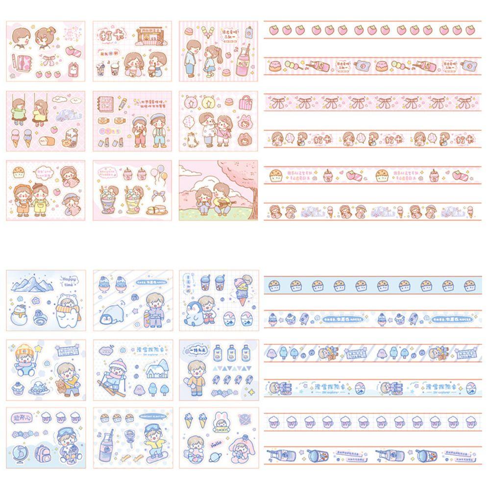 Lanfy Stiker Tape Dekoratif Kawaii Korea Kartun Alat Tulis Stiker Notebook Album Diary Jurnal Masking Tapes