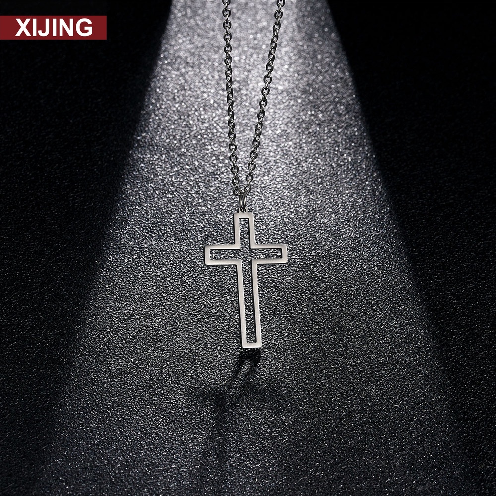 【COD Tangding】Fashion Personalized Design Cross Hollow Pendant Necklace Stainless Steel Necklace Jewelry