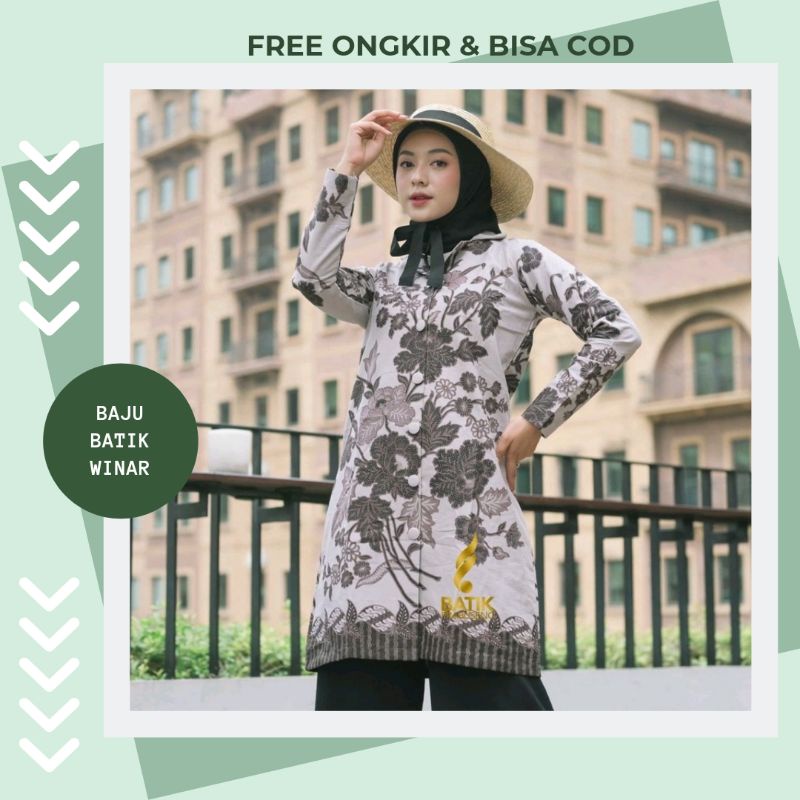 Blouse Rolan Atasan Baju Batik Wanita Lengan Panjang Ori Original Prabuseno Modern Premium Jumbo Big