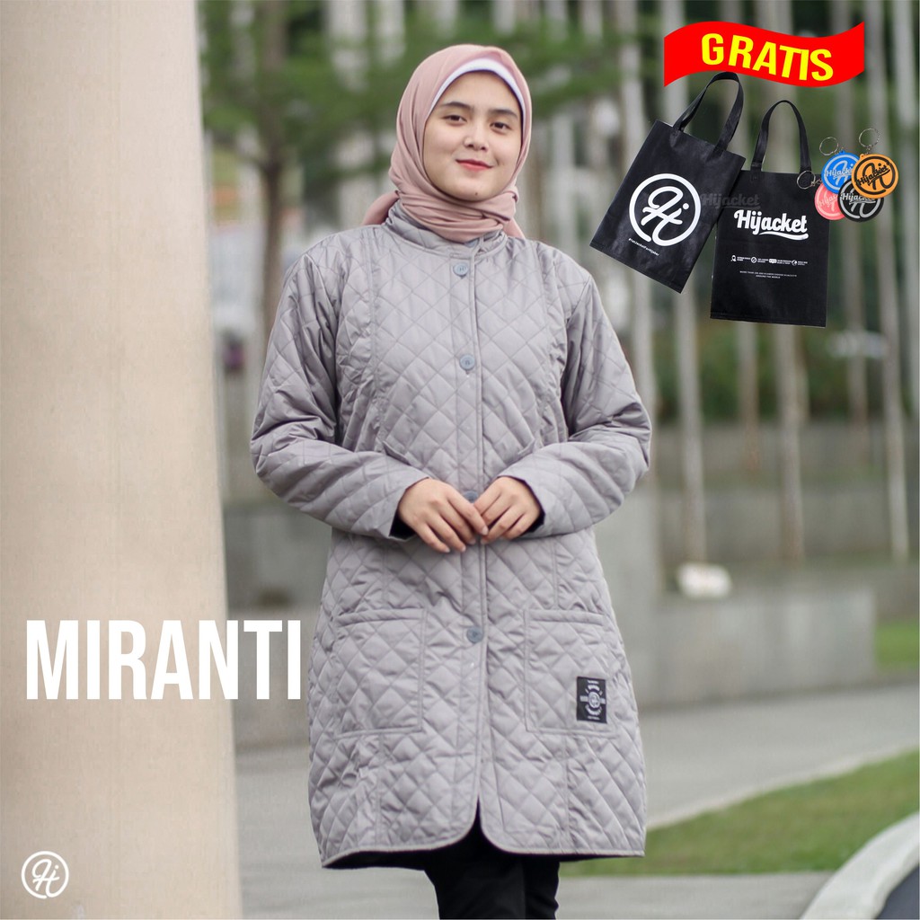 Coat Wanita Bahan Parasut Panjang Jaket Cewek Hijabers Muslimah Hijacket Belva Warna Cloudgrey Abu